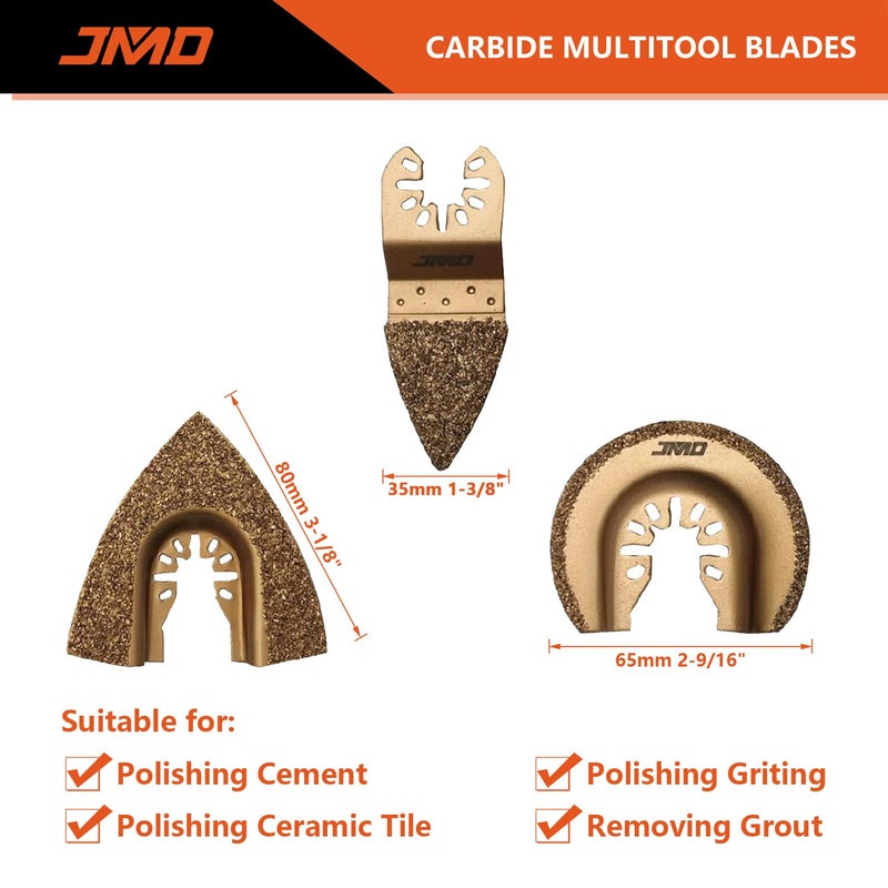 JMD 5-Pack Carbide Oscillating Tool Blades for Grout Removal Tool, Multitool Oscillating Saw Blades for Tile Cutting, Compatible with DeWalt Milwaukee Dremel etc - Image 2