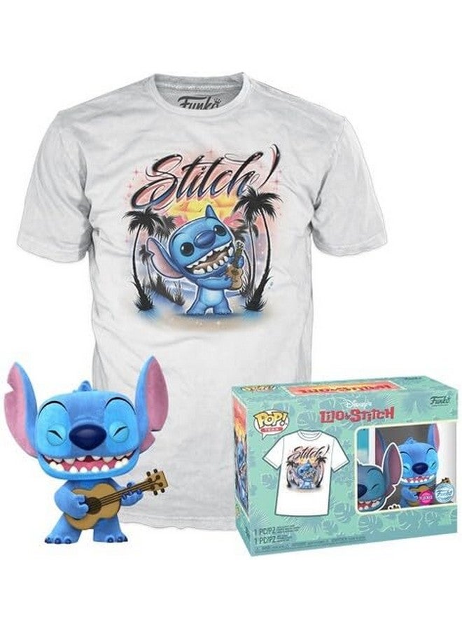 Funko Funko Pop! &Tee: Lilo and Stitch - Ukelele Stitch (Flocked) - 3 Extra Large - (3XL) - T-Shirt - Clothes with Collectable Vinyl Minifigure - Gift Idea - Toys and Short Sleeve Top for Adults Unisex 