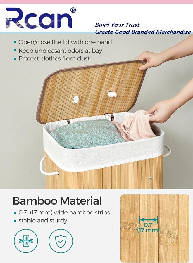 Rcan Bamboo Foldable Laundry Hamper with Lid Bamboo Laundry Basket with Rope Handles & Removable Liner Rectangular Storage Hamper with Handles for Laundry Room Bedroom Bathroom Natural - Image 4