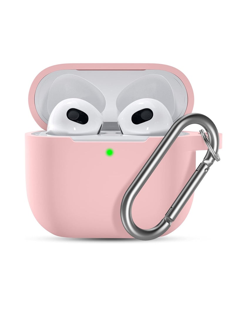 Next Store Soft Silicone Full Protection Case Cover with Built-in Keychain Compatible with Airpods 3 Stylish Design for Men and Women, Scratch Resistant Shockproof (Pink)