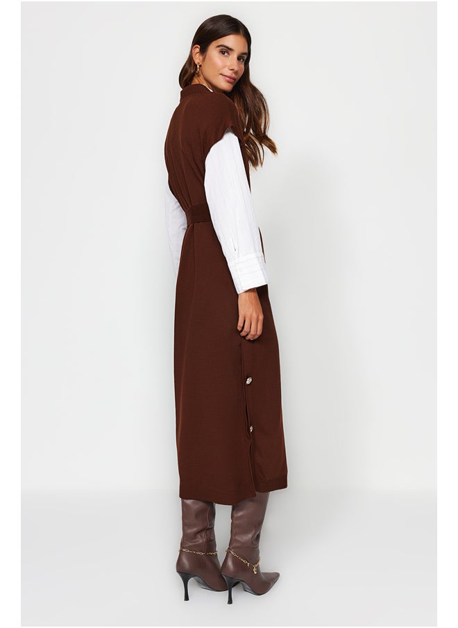 trendyol - Dark Brown Button Detailed Knitwear Sweater Dress TCTAW24UV00038 - Image 1