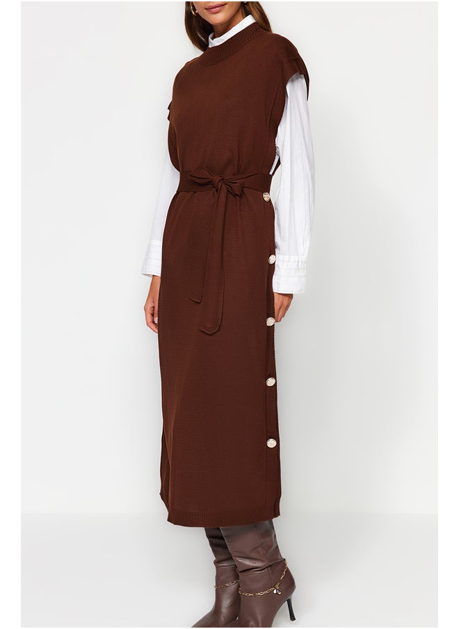 trendyol - Dark Brown Button Detailed Knitwear Sweater Dress TCTAW24UV00038 - Image 1