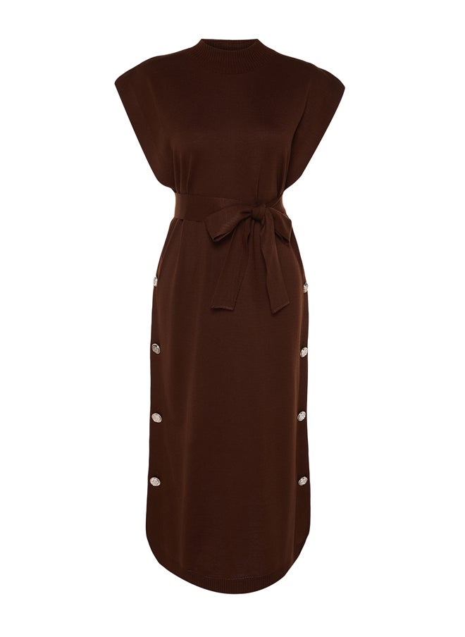 trendyol - Dark Brown Button Detailed Knitwear Sweater Dress TCTAW24UV00038 - Image 1