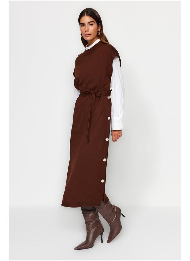 trendyol - Dark Brown Button Detailed Knitwear Sweater Dress TCTAW24UV00038 - Image 1
