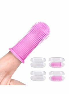 Y&D Dog Toothbrush for Teeth Cleaning Fingerbrush Tooth Brushing Kit Set of 4 Finger Pet Pink/Clear  - Image 1