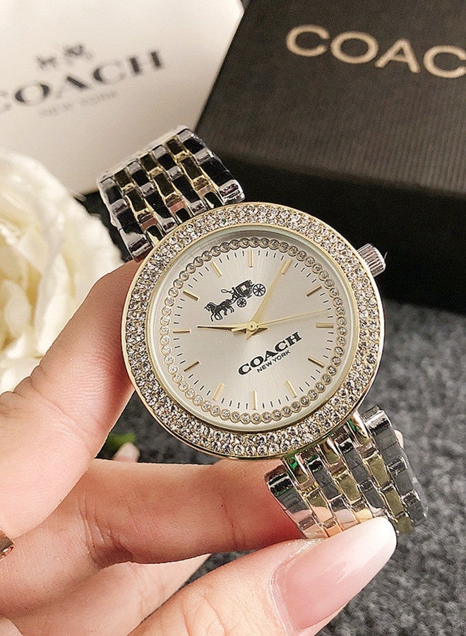 مدرب كلاسيكي للرجال والنساء الموضة متعددة الوظائف سبيكة جولة الكوارتز ساعة الفولاذ المقاوم للصدأ حزام 38CM