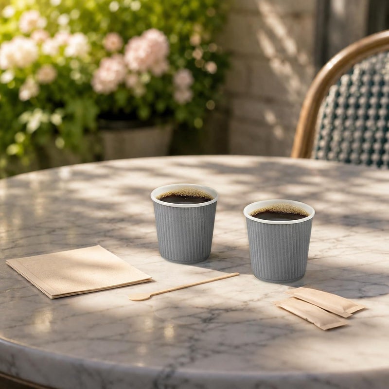 Restaurantware 500-CT Disposable Gray 4-OZ Hot Beverage Cups with Ripple Wall Design: No Need for Sleeves - Perfect for Cafes - Eco-Friendly Recyclable Paper - Insulated - Wholesale Takeout Coffee Cup - Image 4