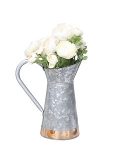 MyGift Vintage Galvanized Silver Metal Decorative Pitcher Vase Rustic Farmhouse Decor Flower Vase With Copper Accent And Pouring Handle Handcrafted In India  - Image 2