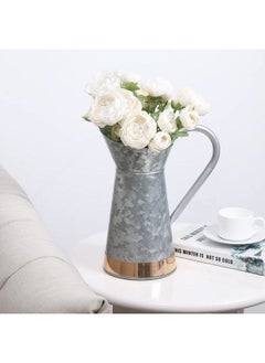MyGift Vintage Galvanized Silver Metal Decorative Pitcher Vase Rustic Farmhouse Decor Flower Vase With Copper Accent And Pouring Handle Handcrafted In India  - Image 3
