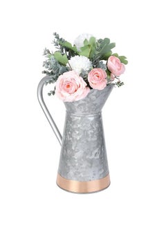 MyGift Vintage Galvanized Silver Metal Decorative Pitcher Vase Rustic Farmhouse Decor Flower Vase With Copper Accent And Pouring Handle Handcrafted In India  - Image 5