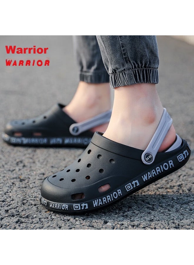 Pull Back Huili Perforated Shoes, Couple Style, Closed-toe, All-season, Indoor And Outdoor Casual, Travel, Two-way Wear, Beach Shoes, Lightweight, Breathable, Comfortable, Wear-resistant, Sandals, Men's Style, Hl0119, Black, Size 40 - Image 1