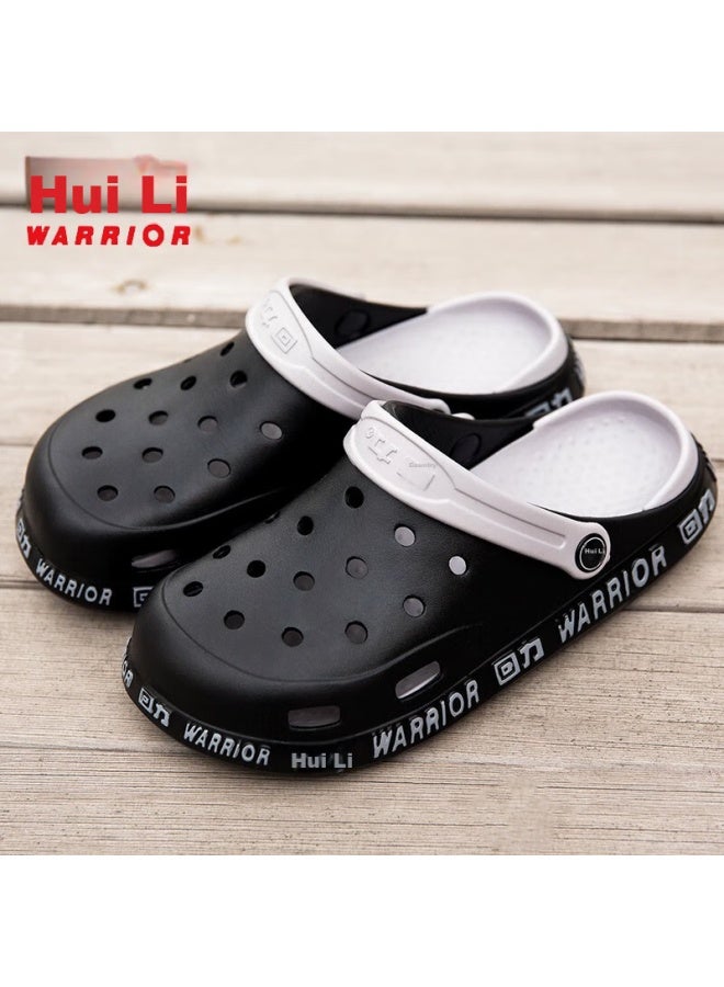 Pull Back Huili Perforated Shoes, Couple Style, Closed-toe, All-season, Indoor And Outdoor Casual, Travel, Two-way Wear, Beach Shoes, Lightweight, Breathable, Comfortable, Wear-resistant, Sandals, Men's Style, Hl0119, Black, Size 40 - Image 3