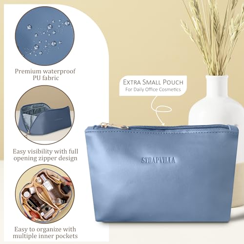 STRAPVILLA Makeup Organizer Bag for Women – Large Waterproof Makeup Pouch Bag with Wide Opening – Travel Pouches for Women, Cosmetic Organizer Bag, Makeup Kit Bag for Travel & Daily Use - Blue - Image 2