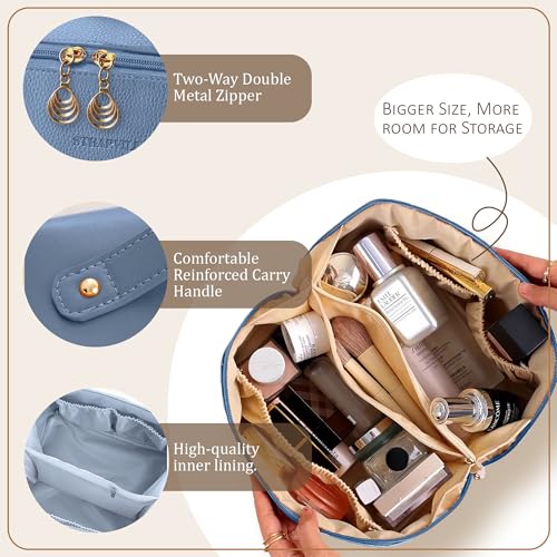 STRAPVILLA Makeup Organizer Bag for Women – Large Waterproof Makeup Pouch Bag with Wide Opening – Travel Pouches for Women, Cosmetic Organizer Bag, Makeup Kit Bag for Travel & Daily Use - Blue - Image 3