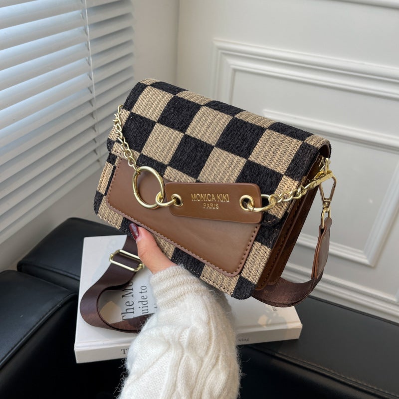 Spring Bag For Women, High-End, Exquisite, Fashionable And Versatile, Checkerboard Plaid Pu Crossbody Bag, Niche Ins Small Square Bag - Image 1