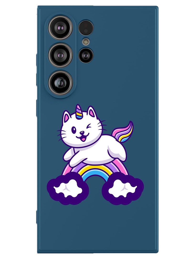 Theodor Protective Slim Fit Case Liquid Silicone Cover with Full Body Protection Anti-Scratch Shockproof Case For Samsung Galaxy S25 Ultra (Blue) - Cute Unicorn - Image 1