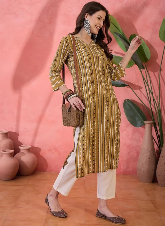 sanskrutihomes sanskrutihomes Mustard Pure Cotton Printed Floral Kurta for Women