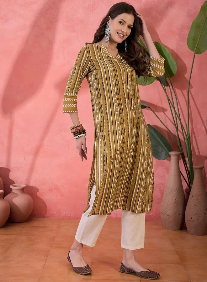 sanskrutihomes sanskrutihomes Mustard Pure Cotton Printed Floral Kurta for Women