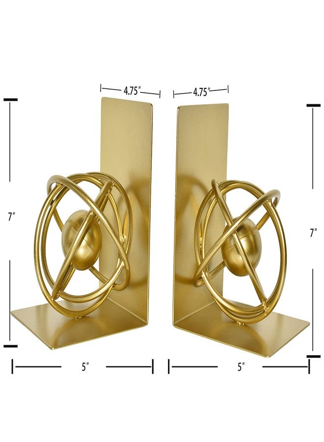 JUCONSIN Book Ends Decorative, Modern Metal Unique Gold Bookends for Shelves, Round Design Bookend Book Stopper Holder for Home Office - Image 2