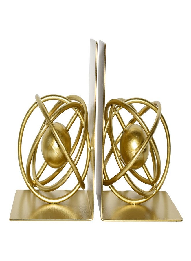 JUCONSIN Book Ends Decorative, Modern Metal Unique Gold Bookends for Shelves, Round Design Bookend Book Stopper Holder for Home Office - Image 3
