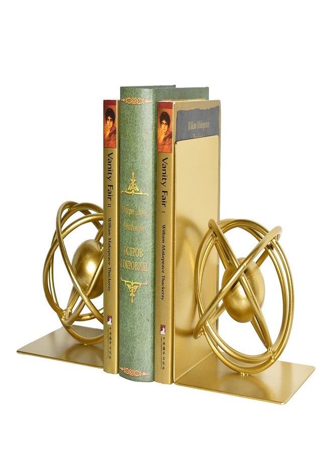 JUCONSIN Book Ends Decorative, Modern Metal Unique Gold Bookends for Shelves, Round Design Bookend Book Stopper Holder for Home Office - Image 5