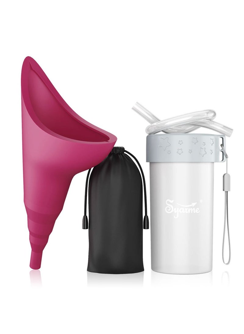 Syarme Feminine Urination Device, Portable Reusable Urinal Funnel with Extension Tube for Travel, Festivals, Camping, Traffic Jams and More, Includes Waterproof Bag and Cup - Fuchsia  - Image 1