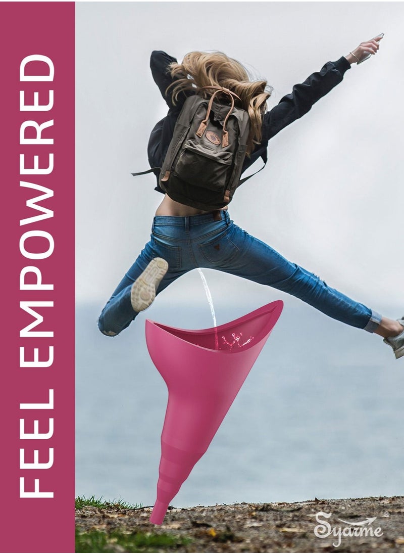 Syarme Feminine Urination Device, Portable Reusable Urinal Funnel with Extension Tube for Travel, Festivals, Camping, Traffic Jams and More, Includes Waterproof Bag and Cup - Fuchsia  - Image 2