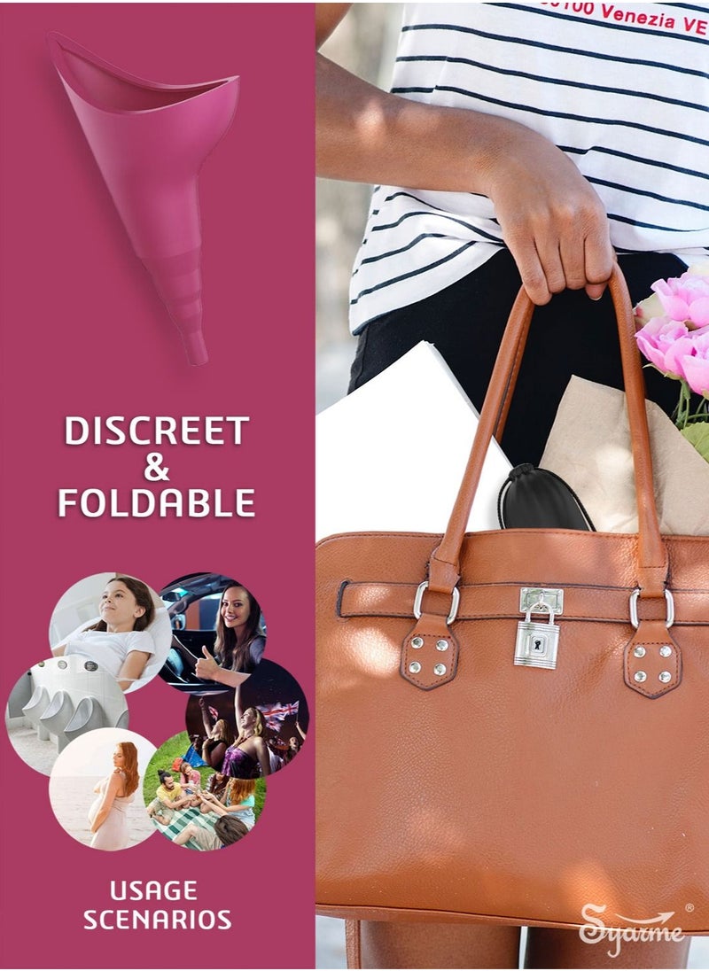 Syarme - Feminine Urination Device, Portable Reusable Urinal Funnel with Extension Tube for Travel, Festivals, Camping, Traffic Jams and More, Includes Waterproof Bag and Cup - Fuchsia - Image 1