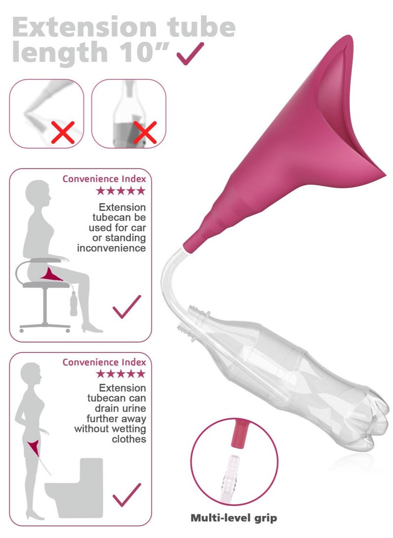 Syarme Feminine Urination Device, Portable Reusable Urinal Funnel with Extension Tube for Travel, Festivals, Camping, Traffic Jams and More, Includes Waterproof Bag and Cup - Fuchsia  - Image 3