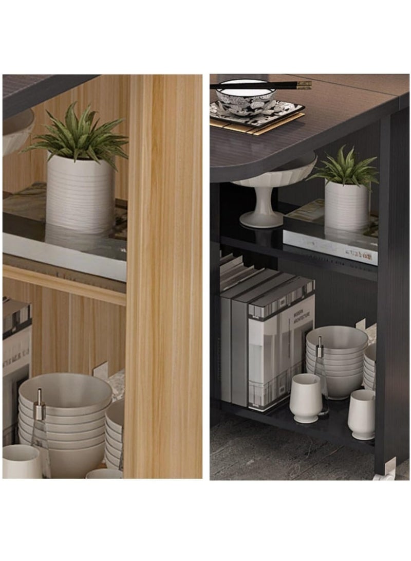 طاولة طعام قابلة للطي مع 6 عجلات، طاولة مطبخ مع رفوف تخزين من طبقتين، طاولة عشاء متعددة الوظائف موفرة للمساحة لغرفة النوم وغرفة الطعام والمنزل - Image 4