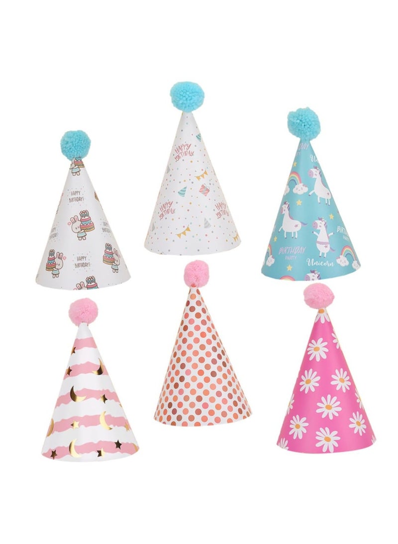 واي آند دي 6pcs Birthday Party Hats, Adult Funny Kids Activities Daisy Lovely Unicorn Prop Style Paper Pom Pompom Pompoms Adorable Caps, Supplies and Decorations - Image 1