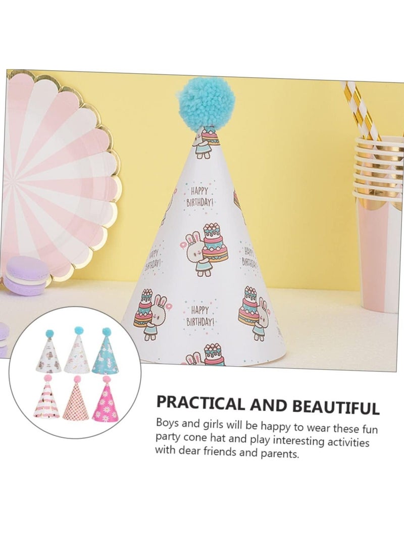 واي آند دي 6pcs Birthday Party Hats, Adult Funny Kids Activities Daisy Lovely Unicorn Prop Style Paper Pom Pompom Pompoms Adorable Caps, Supplies and Decorations - Image 4