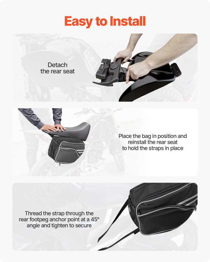 VEVOR Motorcycle Saddlebags, 30L (15L x 2) Large Capacity Saddle Bag Compatible with Grom (2022-2025), Navi, Z125 and Most Motorcycles, Sport Motorbike Side Bag with Waterproof Rain Cover and Straps - Image 4