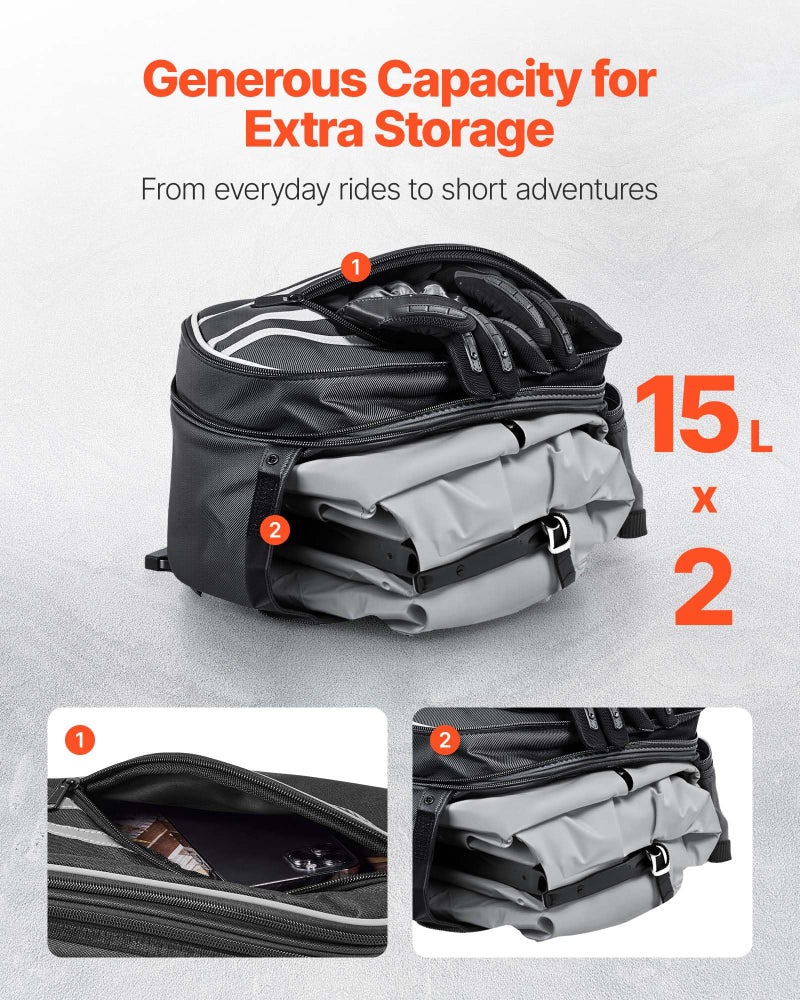 VEVOR Motorcycle Saddlebags, 30L (15L x 2) Large Capacity Saddle Bag Compatible with Grom (2022-2025), Navi, Z125 and Most Motorcycles, Sport Motorbike Side Bag with Waterproof Rain Cover and Straps - Image 3