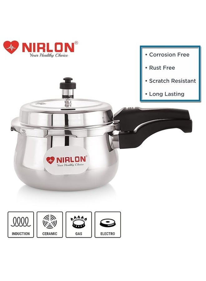 NIRLON Induction and Gas Stove Compatible Outer Lid Belly Triply Stainless Steel Pressure Cooker (2 Liters) - Image 3