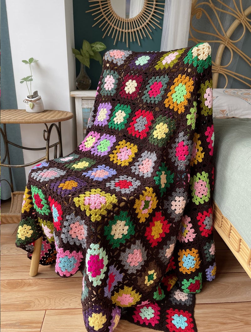 YISSEN RISEON Handmade Granny Square Crochet Throw Blanket Sweater Style Mat, Crochet Quilt, Multicolor Boho Travel Accent Decor Throw for Sofa Comforter Couch Bed Recliner Living Room Bedroom (Dark Brown) - Image 2