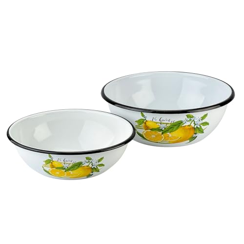 STP GOODS Lemon Enamel Bowl Set of 2 pcs 2.7 Qt (2.5 L), 4.2 Qt (4 L) Enamel Serving Bowls, Enameled Steel Mixing Bowls for Cooking Prepping, Salad Bowl, Fruit Bowl for Kitchen, Dishwasher Safe - Image 3