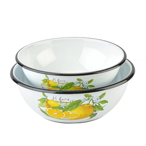 STP GOODS Lemon Enamel Bowl Set of 2 pcs 2.7 Qt (2.5 L), 4.2 Qt (4 L) Enamel Serving Bowls, Enameled Steel Mixing Bowls for Cooking Prepping, Salad Bowl, Fruit Bowl for Kitchen, Dishwasher Safe - Image 4