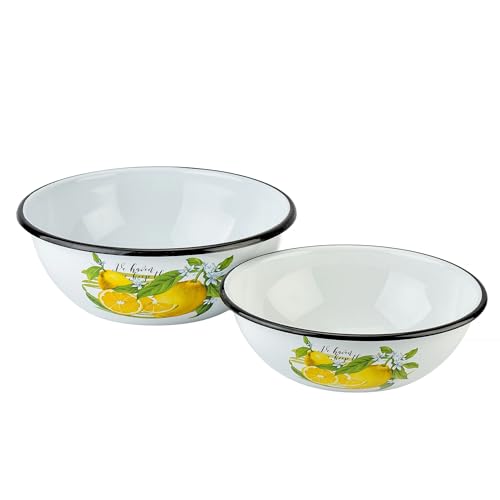 STP GOODS Lemon Enamel Bowl Set of 2 pcs 2.7 Qt (2.5 L), 4.2 Qt (4 L) Enamel Serving Bowls, Enameled Steel Mixing Bowls for Cooking Prepping, Salad Bowl, Fruit Bowl for Kitchen, Dishwasher Safe - Image 5