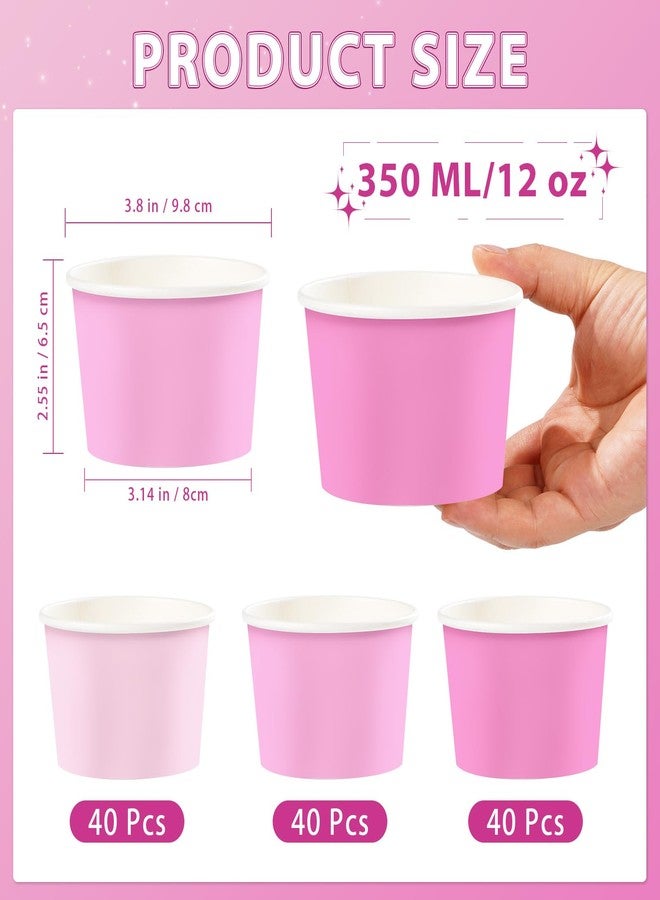 Greencian 120Pcs Pink Paper Ice Cream Cups 12 oz Disposable Gradient Pink Paper Dessert Snack Bowls Valentine's Day Food Yogurt Cup Containers for Food Soup Candies Bride Shower Easter Party Supplies - Image 4