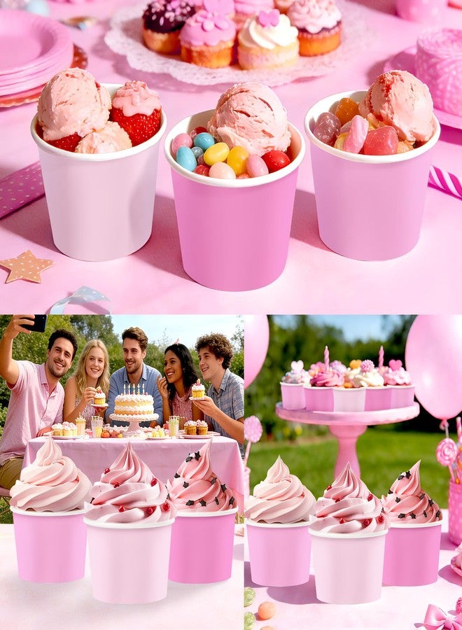 Greencian 120Pcs Pink Paper Ice Cream Cups 12 oz Disposable Gradient Pink Paper Dessert Snack Bowls Valentine's Day Food Yogurt Cup Containers for Food Soup Candies Bride Shower Easter Party Supplies - Image 5
