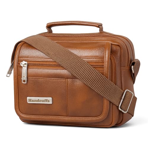 Handcuffs Small Sling Bag for Men | PU Leather Chest Slinger bags | Crossbody satchel | Corporate Gift Item | Passport Sling (Rust) - Image 1