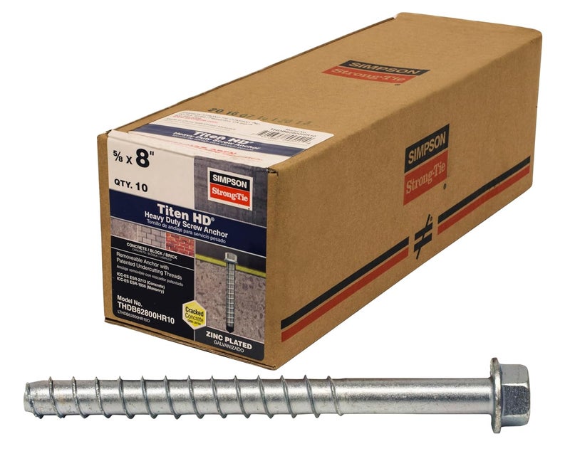 Simpson StrongTie THDB62800H 5/8 Inch x 8 Inch, Hex Washer Head, Zinc Plated Titen HD Heavy-Duty Screw Anchor for Concrete, Easy Installation (Pack of 10) - Image 3
