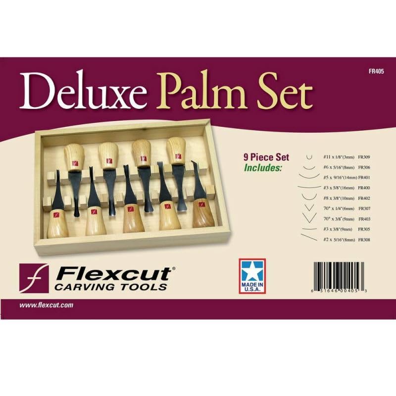 Flexcut Carving Tools Deluxe Palm Gouge Set FR405 | 9-Piece Set of Palm Tools | Razor-Sharp 1095 High Carbon Steel Blades | Ergonomic Ash Hardwood Handles | Made in the USA - Image 2