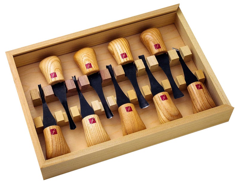 Flexcut Carving Tools Deluxe Palm Gouge Set FR405 | 9-Piece Set of Palm Tools | Razor-Sharp 1095 High Carbon Steel Blades | Ergonomic Ash Hardwood Handles | Made in the USA - Image 1