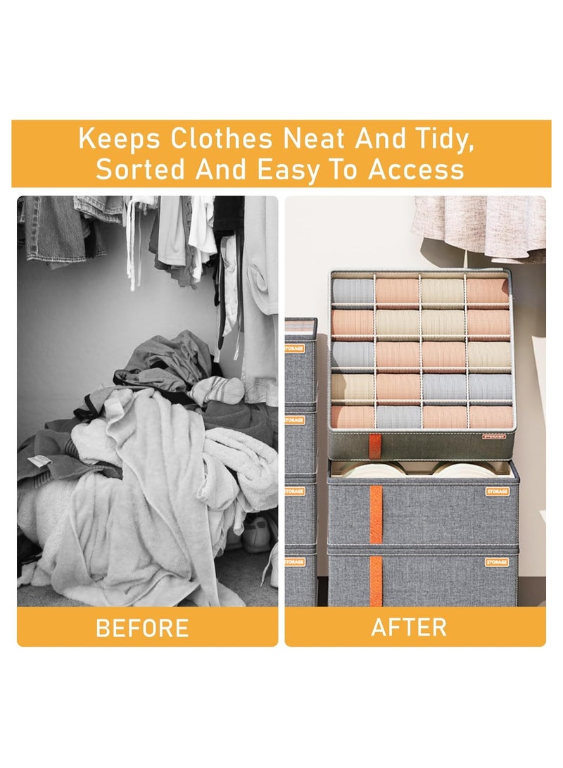 SOLARAE Underwear Drawer Organiser, 2 Pack Drawer Organiser Foldable Oxford Cloth Wardrobe Organiser, 20 Cell Drawer Organiser, Clothes Organisers Dividers for Bras, Socks, Ties, Scarves, Cosmetics(Grey) - Image 2