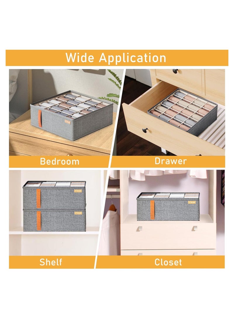 SOLARAE Underwear Drawer Organiser, 2 Pack Drawer Organiser Foldable Oxford Cloth Wardrobe Organiser, 20 Cell Drawer Organiser, Clothes Organisers Dividers for Bras, Socks, Ties, Scarves, Cosmetics(Grey) - Image 3