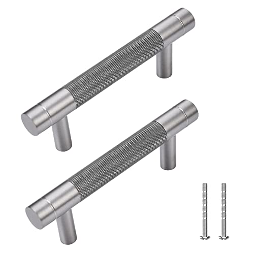 TRUSTMI Cabinet Pulls 10 Packs 3-3/4 Inch Hole Center Drawer Pull Handle Knurling Diamond Pattern Bathroom Hardware Kitchen Cupboard Handles, Grey and Brushed Nickel - Image 1