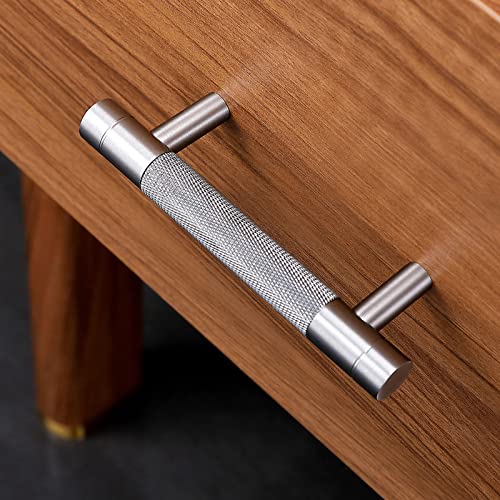 TRUSTMI Cabinet Pulls 10 Packs 3-3/4 Inch Hole Center Drawer Pull Handle Knurling Diamond Pattern Bathroom Hardware Kitchen Cupboard Handles, Grey and Brushed Nickel - Image 2