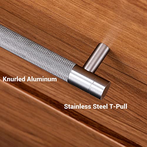 TRUSTMI Cabinet Pulls 10 Packs 3-3/4 Inch Hole Center Drawer Pull Handle Knurling Diamond Pattern Bathroom Hardware Kitchen Cupboard Handles, Grey and Brushed Nickel - Image 3